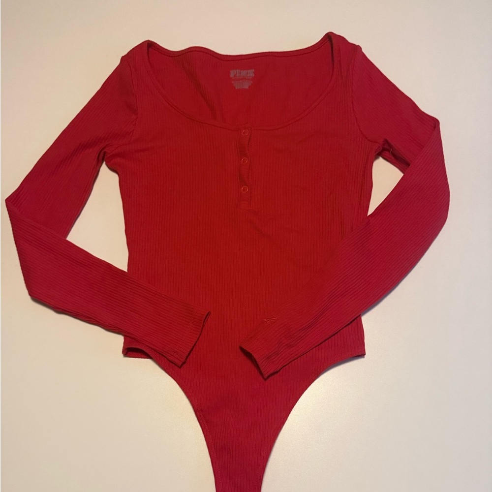 PINK Victoria's Secret Red Long Sleeve Bodysuit